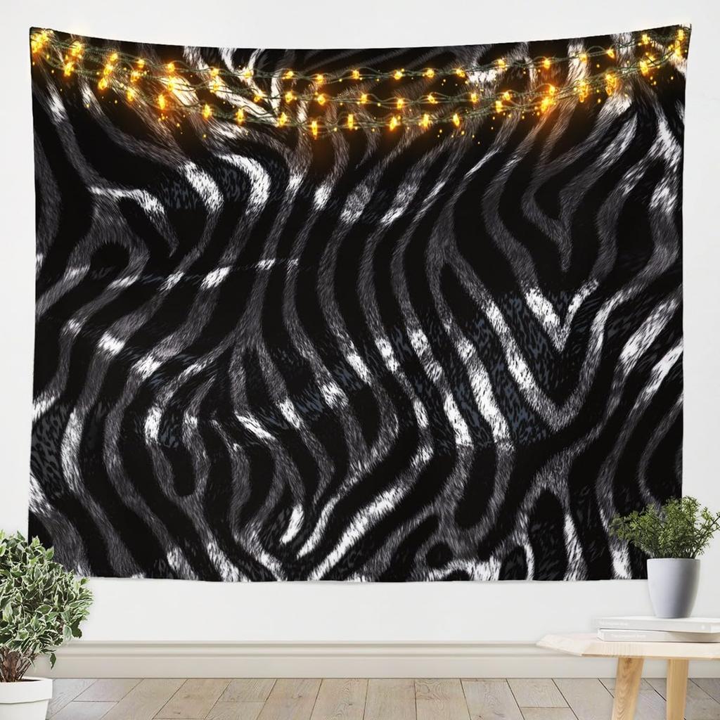 Zebra Wall Hanging Blanket Large Black White Glitter Tapestry for Kids Animal Print Wall Art Women Men Teens Geometric Stripes