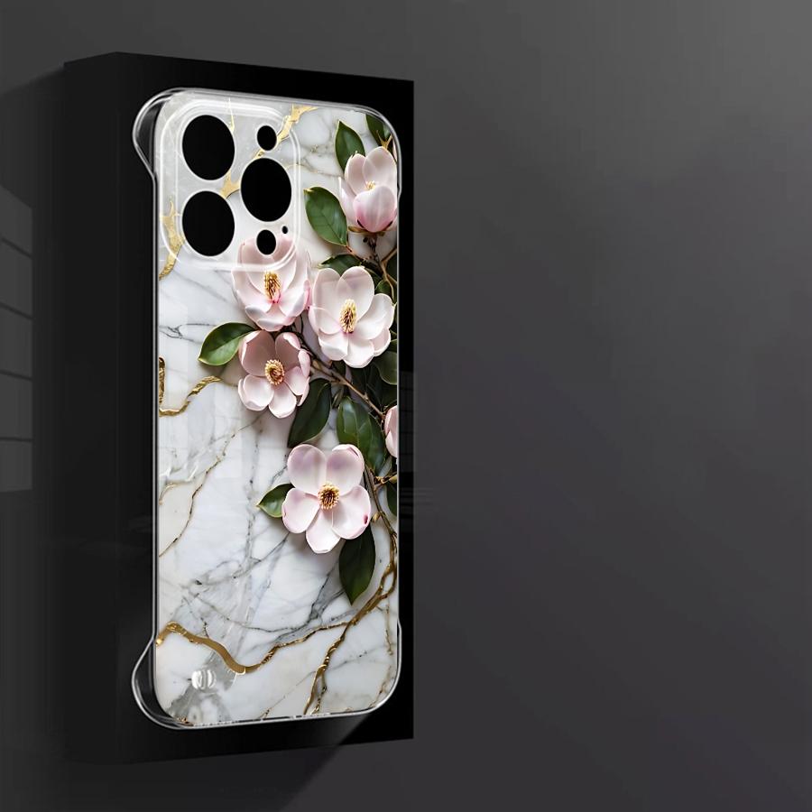 Flower Marble Clear Hard Phone Case for iPhone 16 Pro 13 Pro Max 14 15 Pro Max 11 12 Transparent Cover
