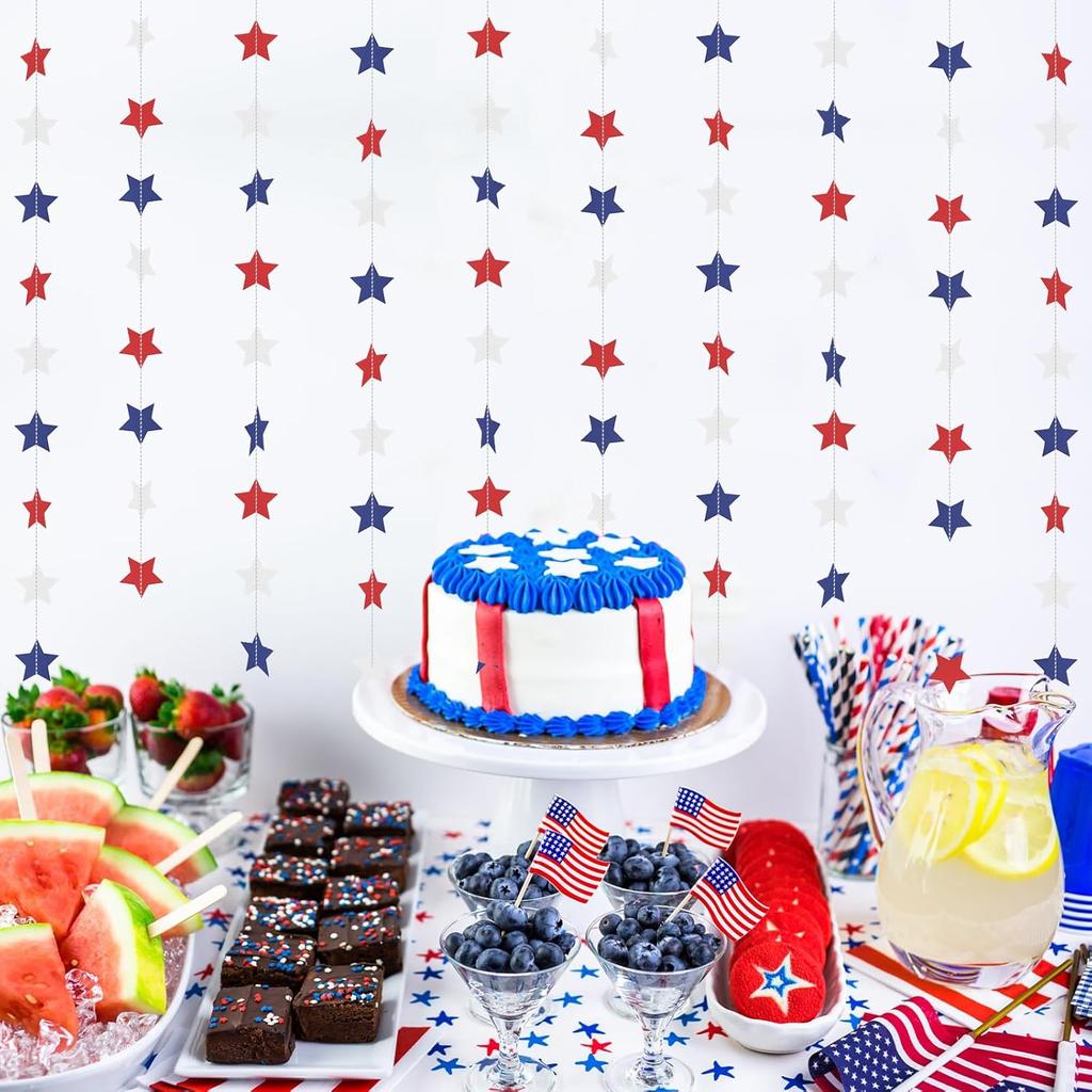 Patriotic Star Garland Banner Streamers Red White and Blue - 59 FT 6 Strands - Patriotic Decorations for 4th of July, Independence Day, Labor Day,
