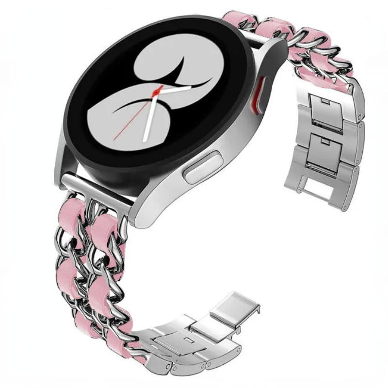 22mm 20mm Leather+Metal Strap for Samsung Galaxy Watch 7 6 5 4 40mm 44mm Replaceable Bracelet for Huawei Watch GT6/5/4 46mm Band