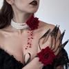 Halloween Dark Blood Pearl Beaded Necklace Female Creative Rose Flower Multi-Layer Fringed Neck Chain