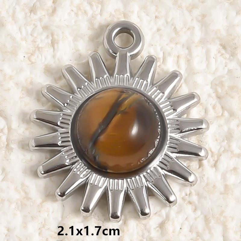 2pcs Vintage Tiger Eye Pendant Sun Oval Round Silver Color Stainless Steel Charms For Jewelry Making Supplies Real Natural Stone