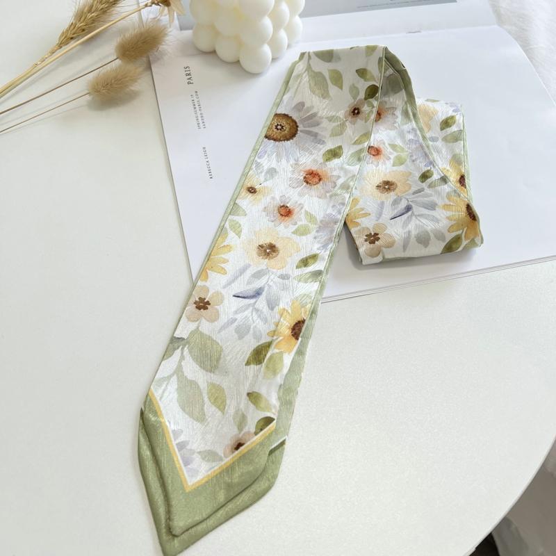 Floret Printed Hairband Silk Satin Bag Scarf For Women Skinny Long Wrist Ribbon Neck Scarves Fashion Hair Scarfs For Women