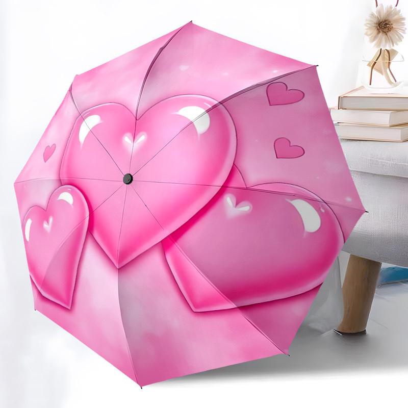 1pc Pink Hearts Automatic Opening/Closing Umbrella with Operation & Windproof Canopy Yy260311001