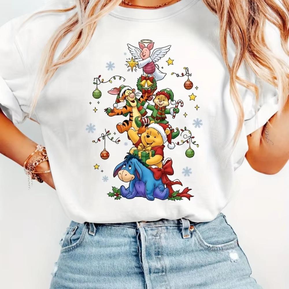 

Christmas Winnie The Pooh Tigger Piggy Eeyore Wearing A Santa Hat Four Seasons Unisex Tshirt Cotton Comfortable S