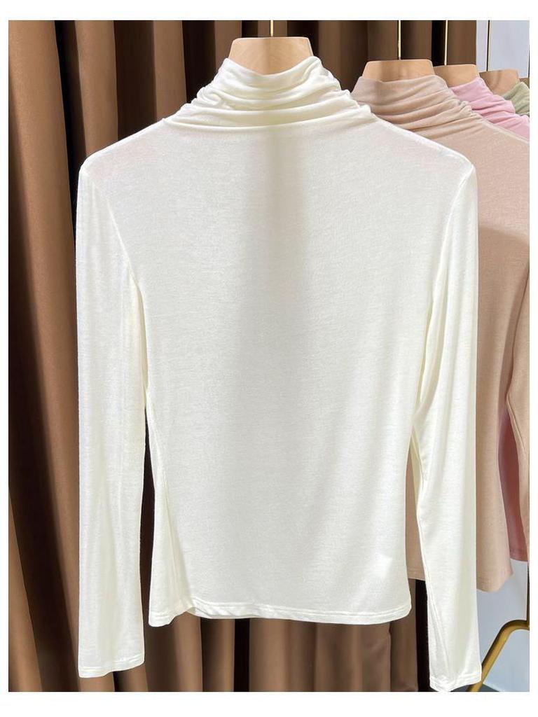 Modal High-Neck Base Layer Top for Women, Spring/Autumn, Tight-Fit, Long Sleeve, Mask T-Shirt, Thin Outerwear