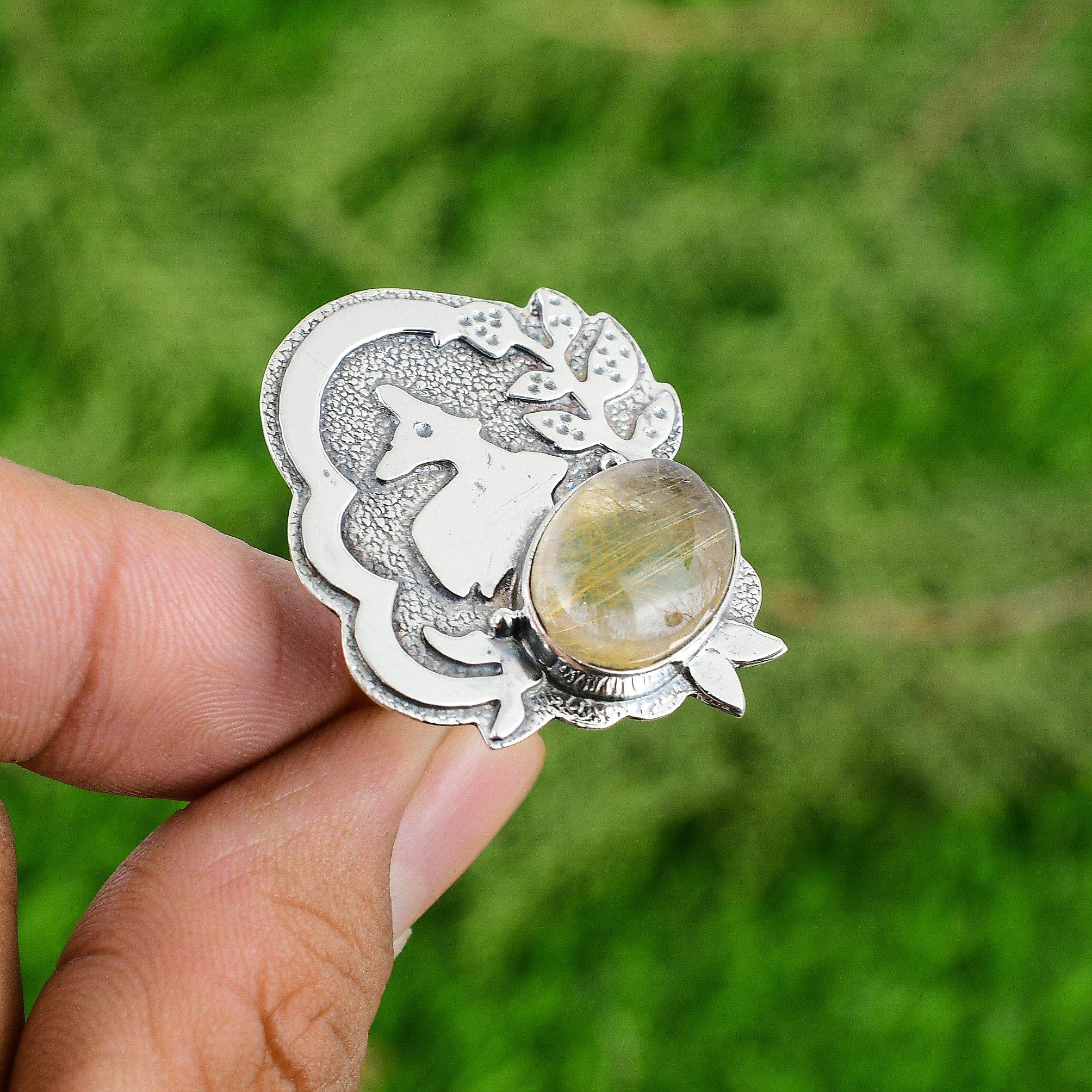 

Mothers day Sale Golden Rutile Gemstone Promise New Ring Jewelry Sterling Silver Adjustable