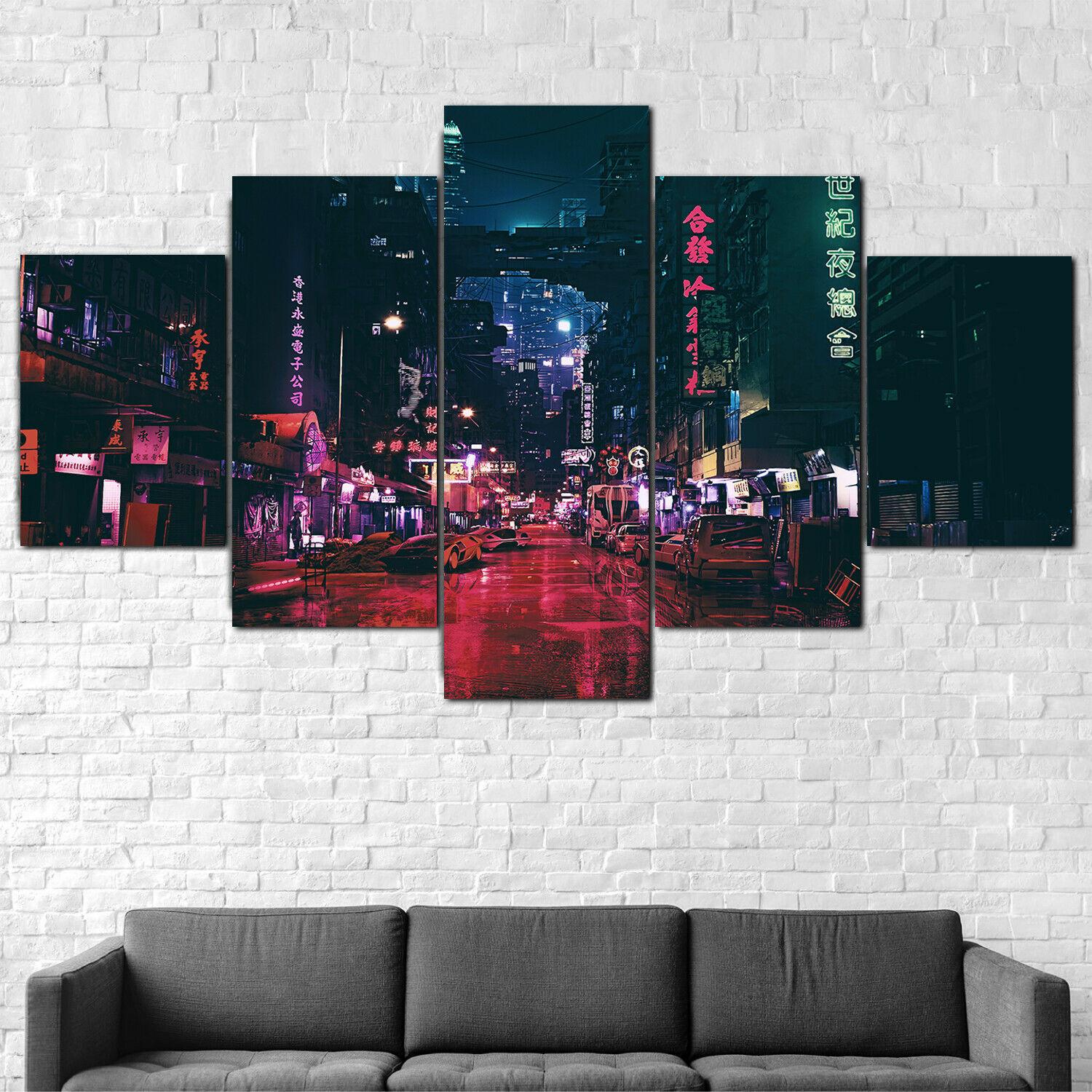 

No Framed 5 Pieces Cyberpunk Futuristic City Fiction Wall Art Canvas HD Posters Pictures Paintings Home Decor for Living Room 20x35 20x45 20x55cm