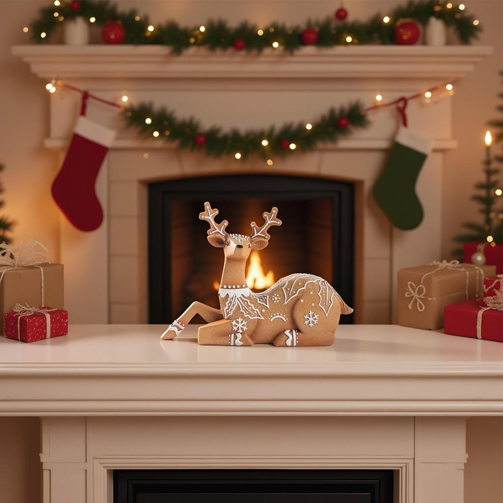 Rentier Weihnachtsdekoration Harz Schneeflocke Elch Skulptur Statue Rentier Weihnachtsdekoration Requisiten für Wohnzimmer Schlafzimmer