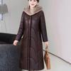 Winter Genuine Leather Jacket  Windproof Long Sheepskin Coat Slim Hooded Alpaca Overcoat