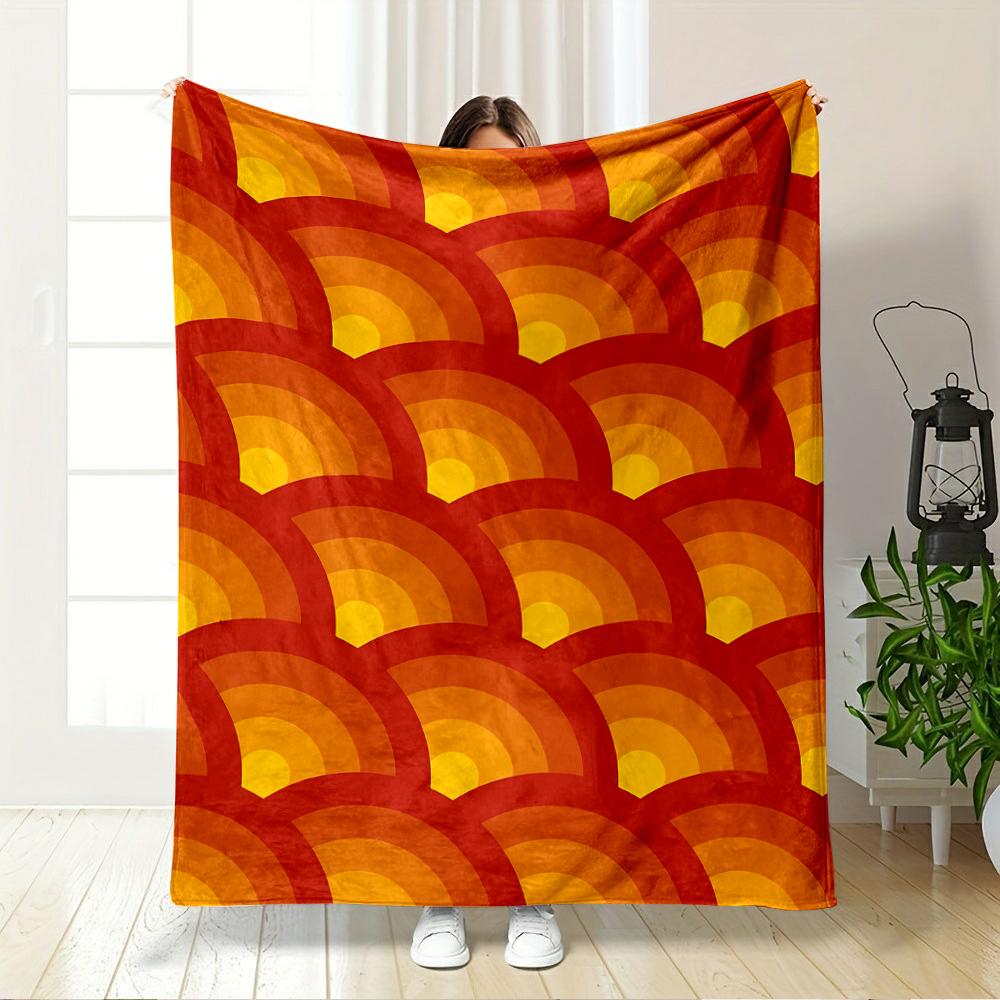 Retro Warm-Toned Geometric Pattern Blanket Flannel Blanket for Bedroom, Living Room, Sofa, and Nap Sofas.
