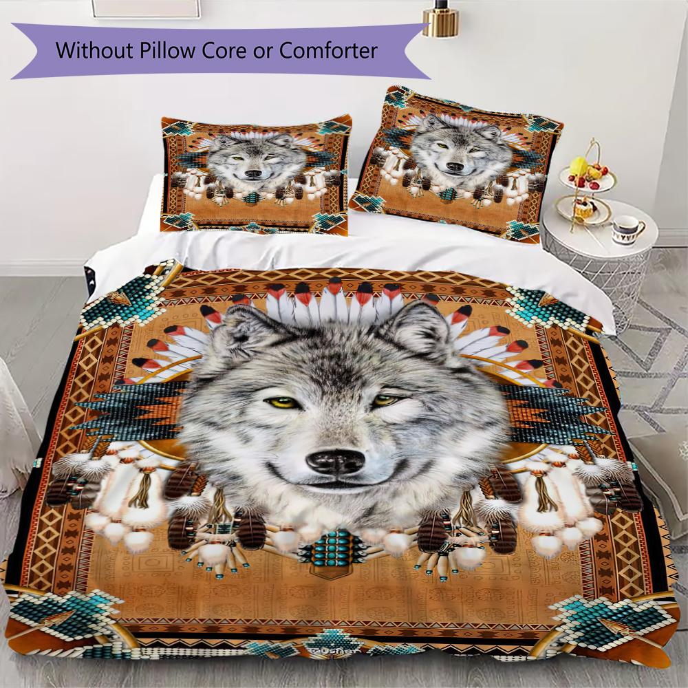 1PC Wolf Theme Bedding Quilt Set Quilt Cover Pillowcase Home Decoration Birthday Gift (1 * duvet cover + 2 * pillowcase, without core)A8