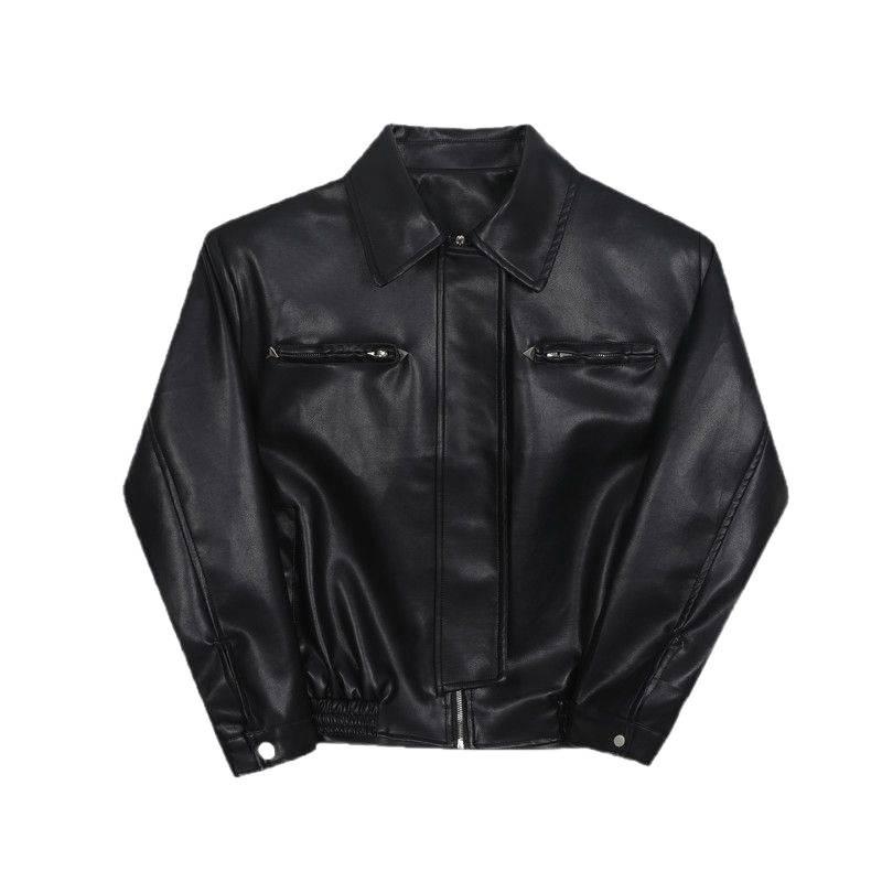Men's American-Style PU Leather Jacket - Spring/Autumn British Rake, Elegant Motorcycle Silhouette, High-End Workwear Trend.