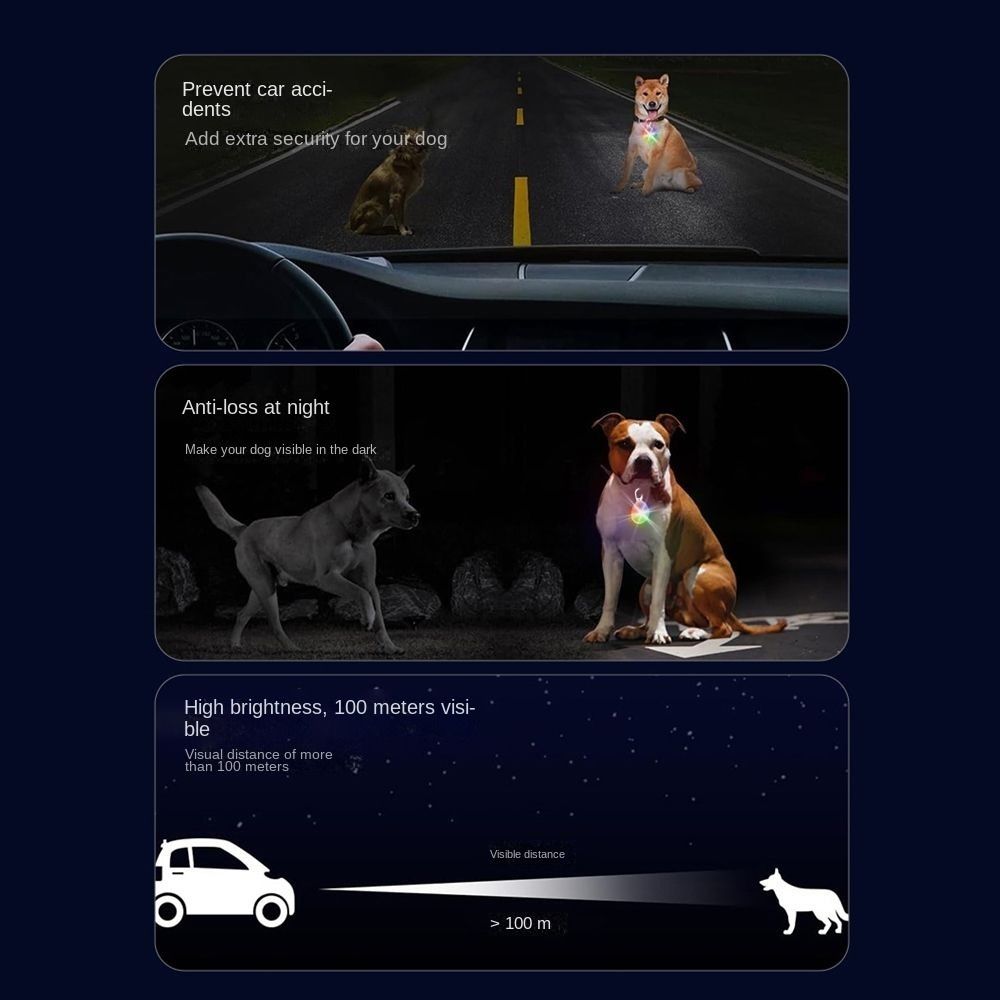 2Pcs Rechargeable LED Dog Collar Pendant Plastic Dog Cat Collar Luminous Collar  Night Walks
