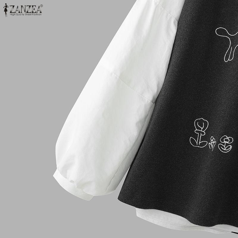 ZANZEA Women Casual Round Neck Long Sleeve Patchwork Blouse