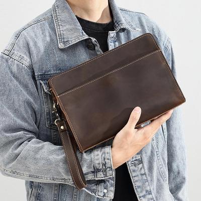 Conjunto de bolso de hombro y cartera de negocios Crazy Horse de cuero genuino para hombre