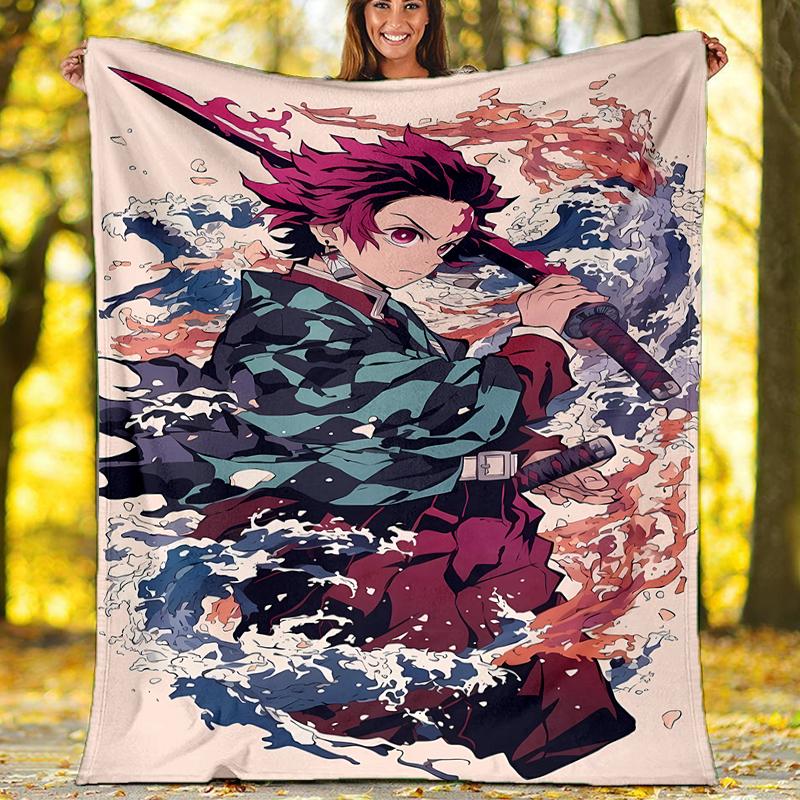 Demon Slayer Theme Printed Blanket - Perfect for Couch, Bed, Travel & Outdoor Use | Machine Washable, Cozy & Durable.