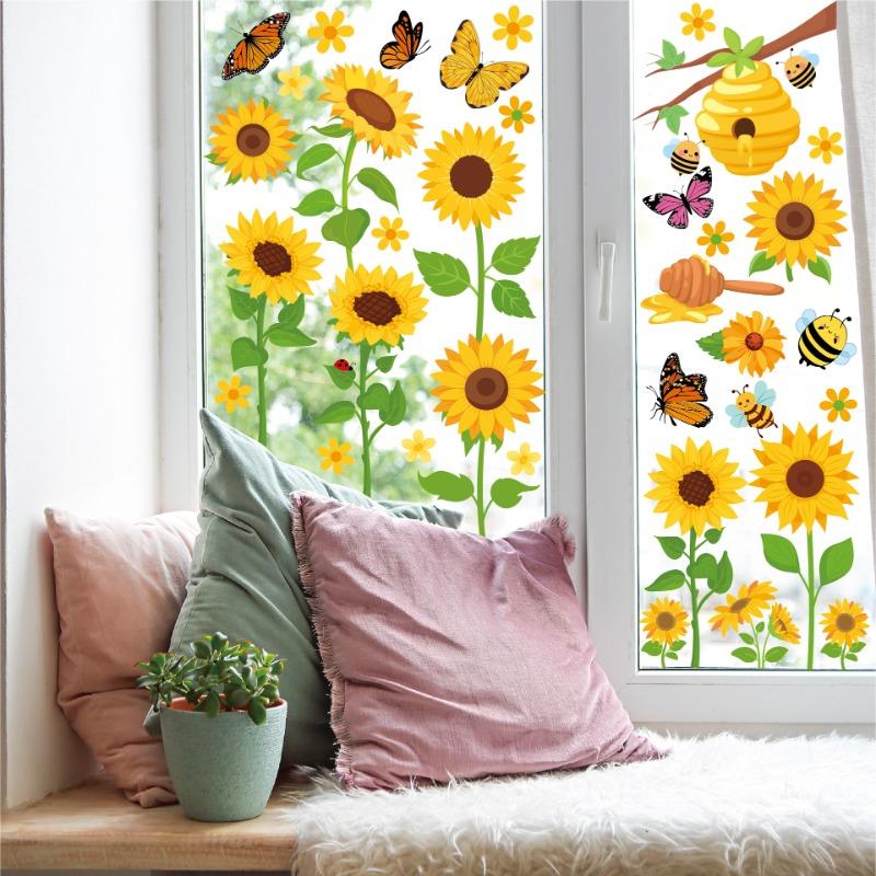 Spring window stickers bee butterfly static stickers home decoration living room window glass stickers sunflower window stickers