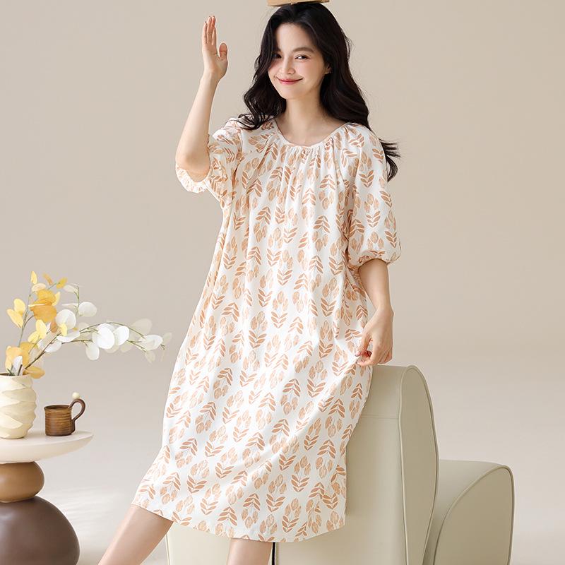 Cooling Modal Cotton Summer Nightgown: Women's Loose Short Sleeve Sleep Dress