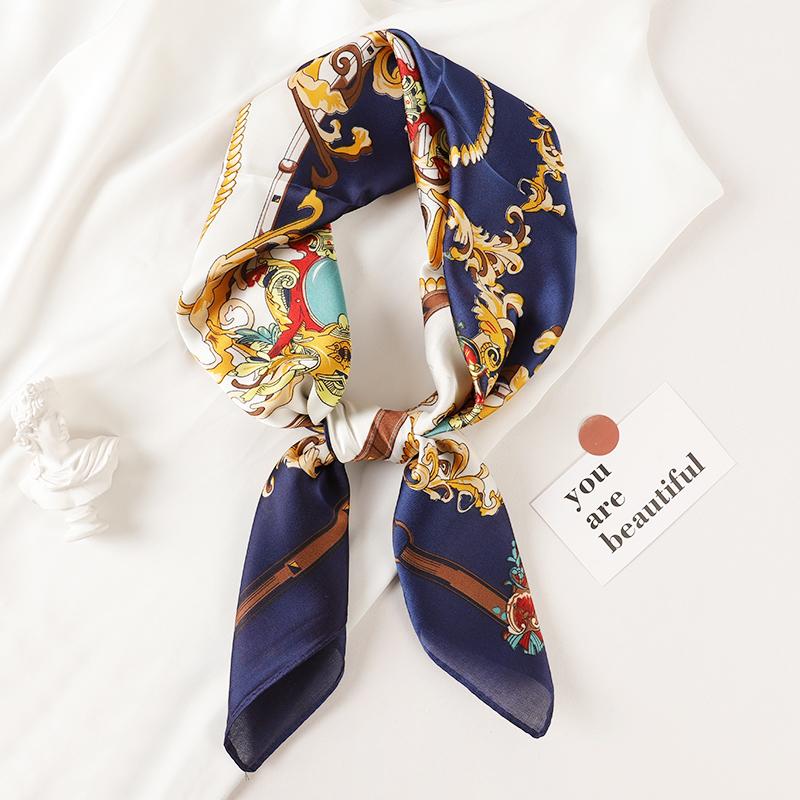 Luxury Brand  Silk Square Scarf Women Cat Neck Hair Tie Band Beach Hijab Kerchief Head Headbands Bandana Female Foulard 70cm