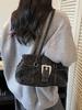 Trendy 2026 Hong Kong Style Washed Denim Shoulder Bag with High-End Texture