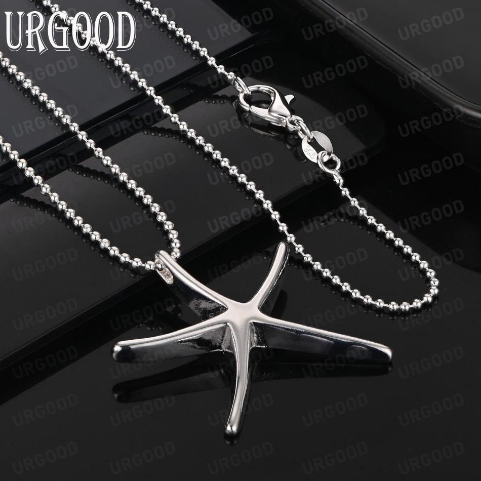 925 Sterling Silver Simple Polished Five-Pointed Star Pendant Necklace - Stylish Evening Jewelry