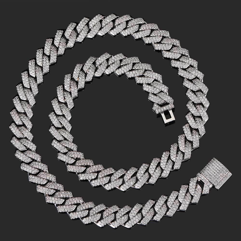 

High-End Men s Diamond Cuban Link Zirconia Necklace: European & American Hip Hop Style 16 inch (40 cm)