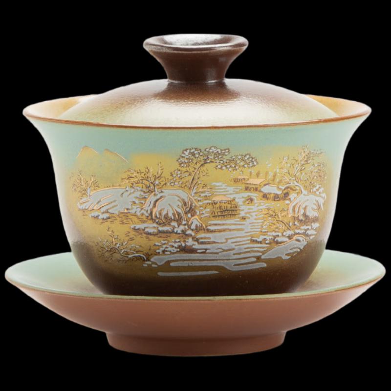 

Керамическая пиала гайвань Саньцай Шанци с дизайном цветущей сливы