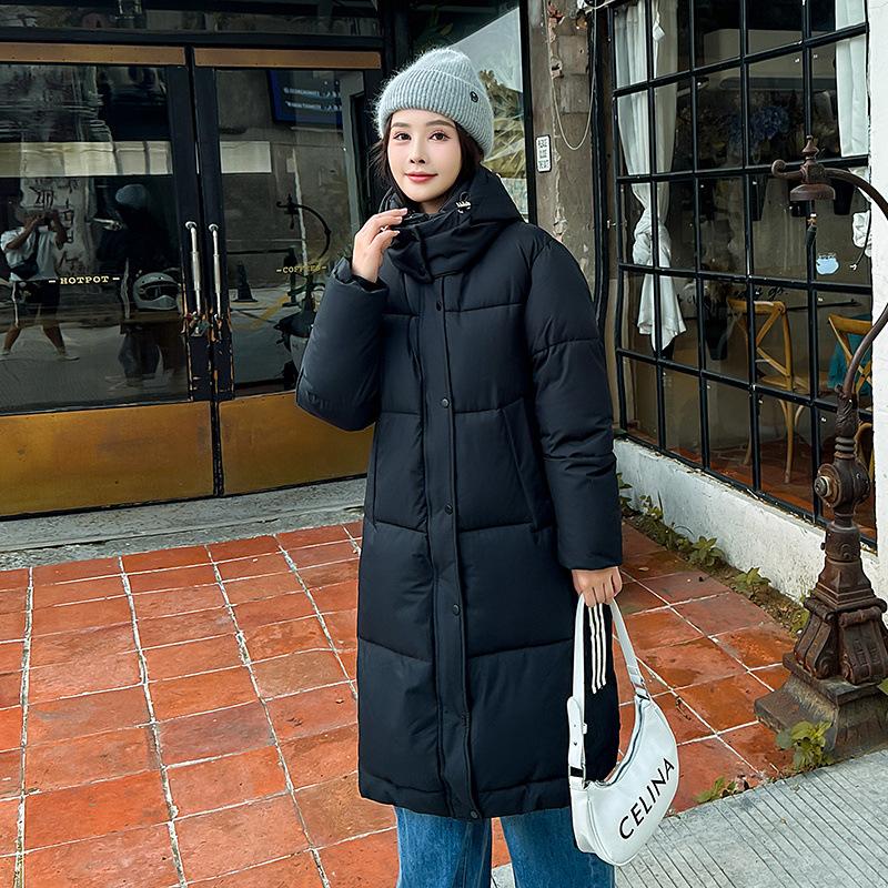 Down cotton jacket women's mid-length over the knee new Korean version of loose Hong Kong style ins thick cotton jacket for the winter of 2025