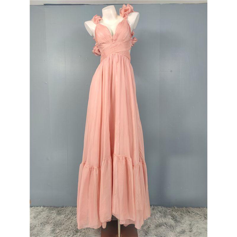 Export In Home Fairy Holiday Beautiful Ruffles Open Back V Neck Midriff Outfit Mesh Exquisite Print Tied Dress