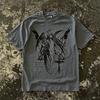 Dunkler gefallener Engel Skizze T-Shirt Gothic Kreuz Druck Y2k Grunge Ästhetik Oversized Streetwear Lässig Grau T-Shirt