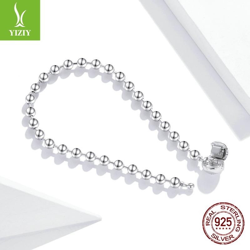 S925 Sterling Silver Round Bead Bracelet For Men And Women, Simple Wind-Plated Platinum Hand Jewelry Scb208