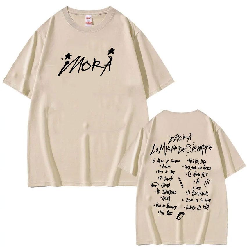 Singer Mora Lo Mismo De Siempre Album Letter Graphic T Shirt Men Women Fashion Harajuku T-Shirt Summer O-Neck Casual Cotton Tees