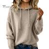 Hooded Tops Women Sweater Adjustable Drawstring Long Sleeve Knitting Casual Loose Fit Solid Color Pullover Knitwear Daily Wear Breathable