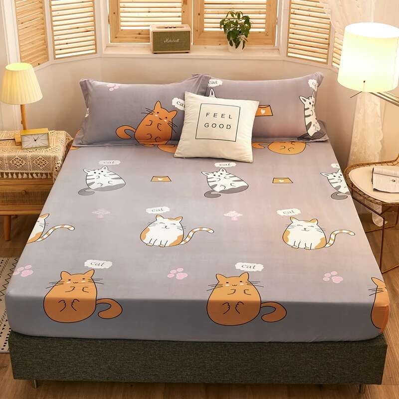 Solstice Waterproof Fitted Sheet - Cute Dinosaur Couvre Lit (Queen/King), Elastic Kids Bed Sheet (No Pillowcase)