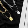 Square Brand Letter Double Chain Necklace Female Fashion Stacking Necklace Personality Clavicle Chain Titanium Steel Stitching
