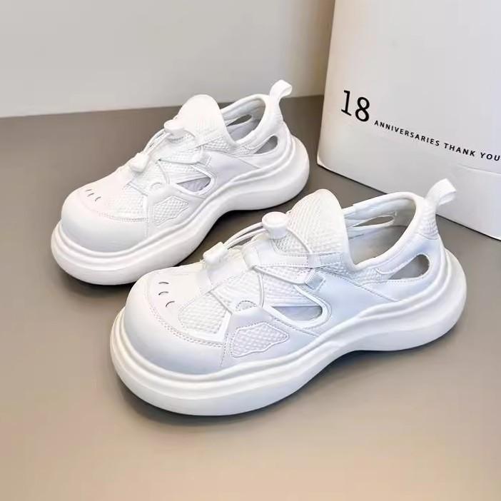 Cowhide version~ thick-soled heightening dad shoes for women 2025 new hollow and breathable one-pedal spring and summer sports shoes for women