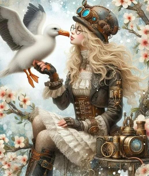 Diamond Painting Steampunk Girl With Little Dragon Bird Leopard Aniamls New 2024 5D DIY Diamond Mosaic Embroidery Cross Stith