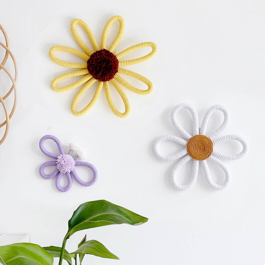 Bohemian Sunflower Wall Art Hanging Ornament for Baby Girls Bedroom Decorations Handmade Woven Flower Pendant Decor