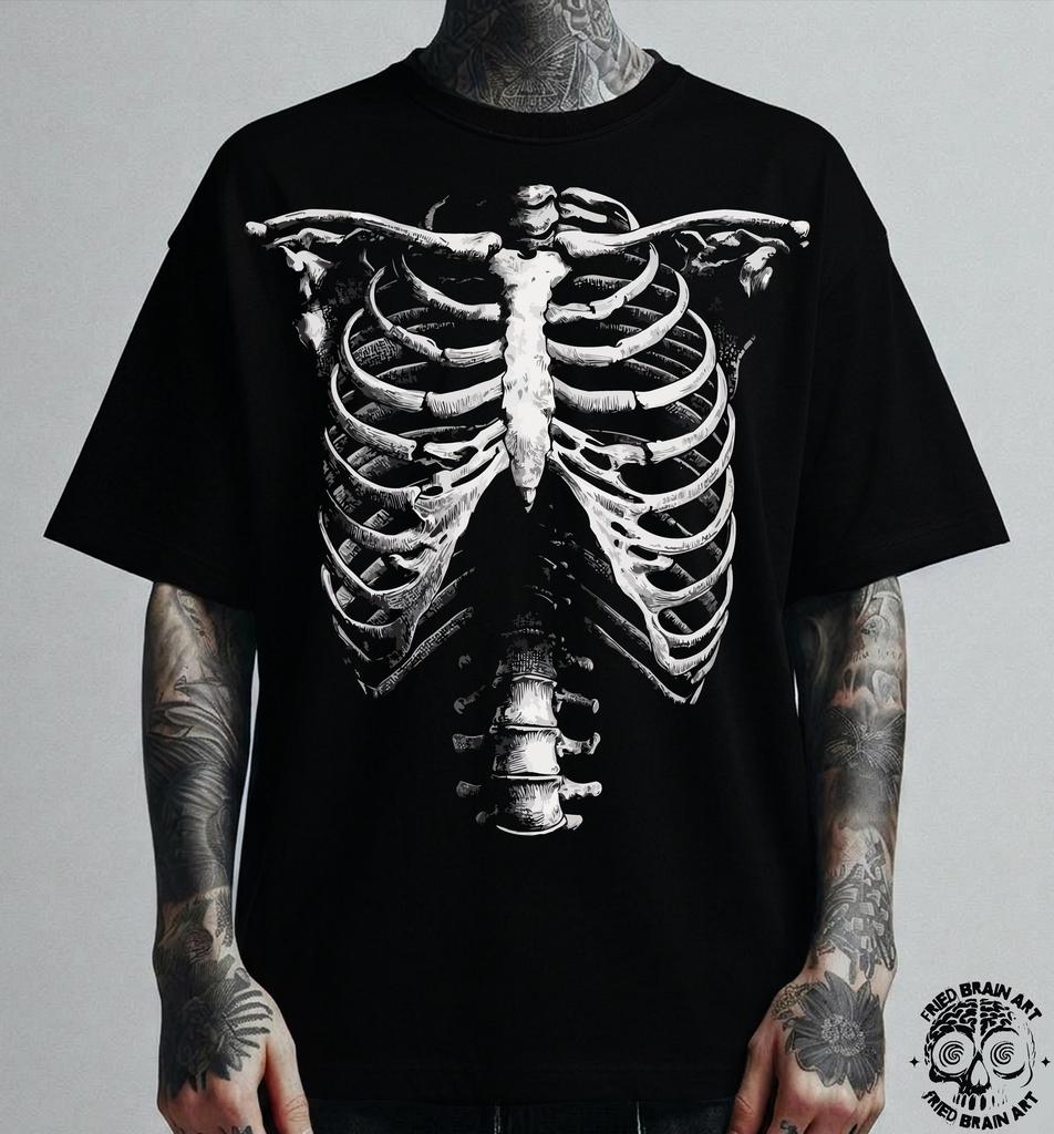 Vintage Skelett Rippenkorb Grafik T-Shirt: Gruseliger Totenkopf T-Shirt