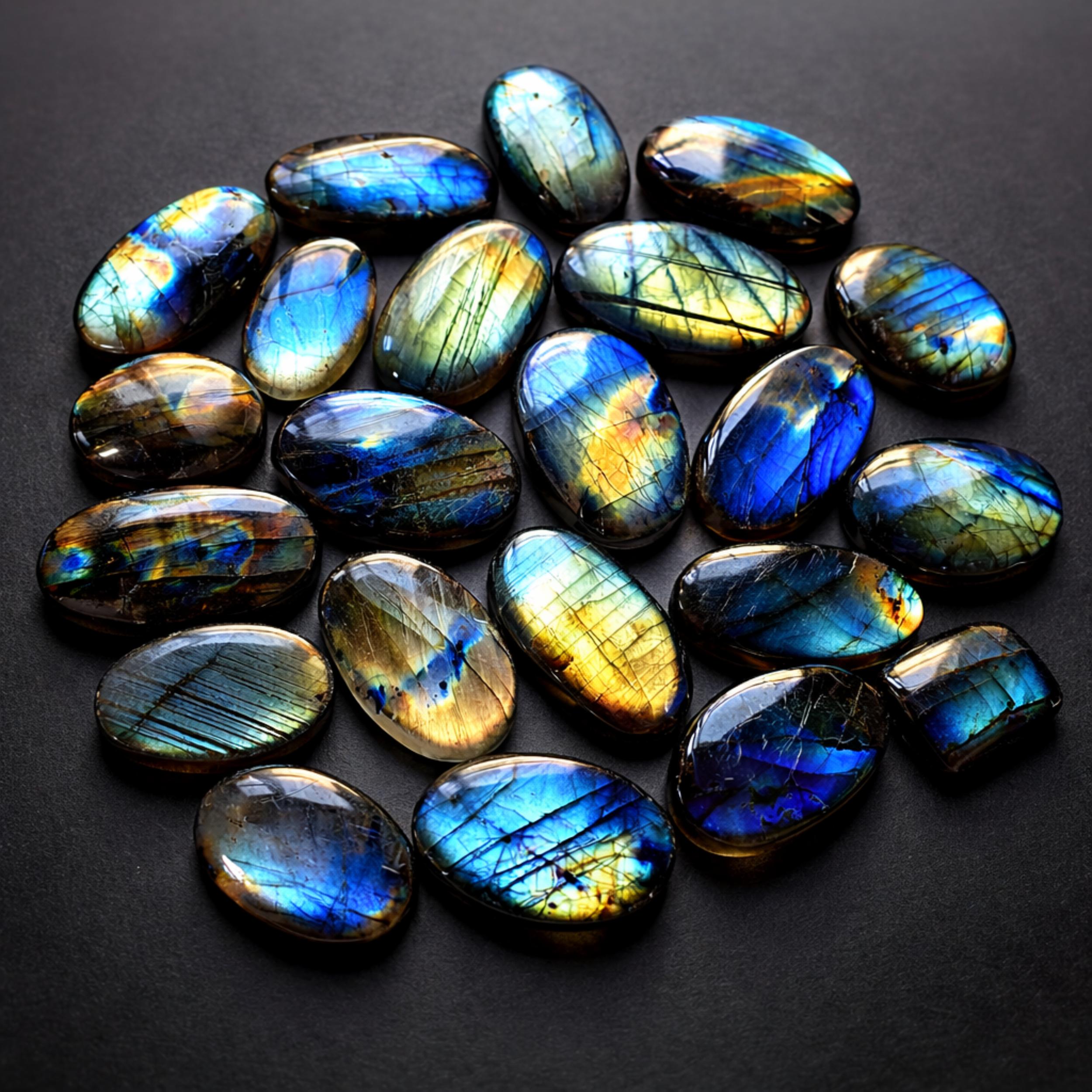 Лабрадорит Кабошоны AAA Качества – Блестящие Камни Разной Формы 100 Carats синий