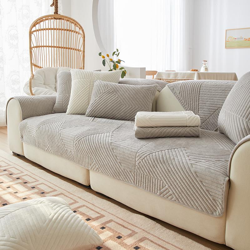 Nordic Short Plush Leather Sofa Cushion Non-Slip Modern Minimalist Four Seasons Universal Sofa Cover Cover Winter Fabric Cushion