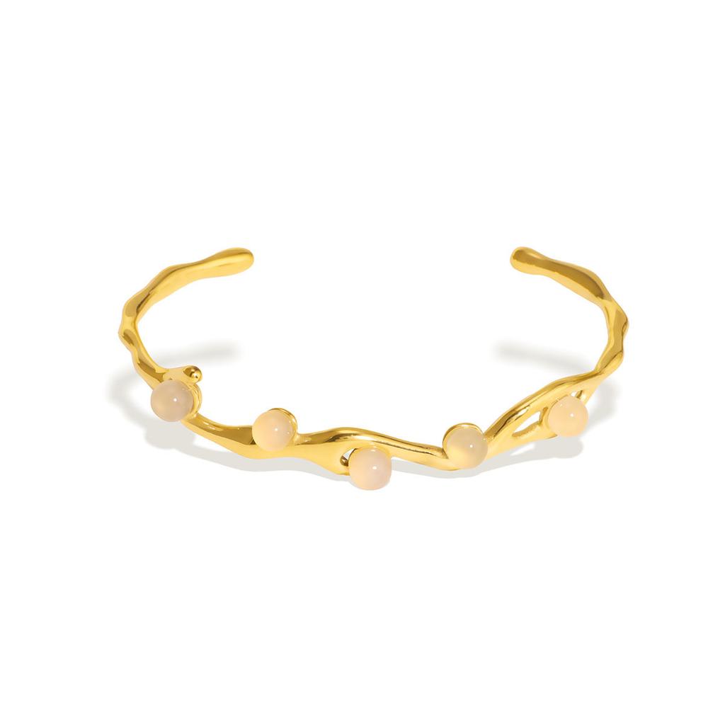 Retro Colorful Natural Stone Crystal Bangle Dainty Pearl Bracelet 18k Gold Pvd Stainless Steel Bracelets for Women ALN2512288