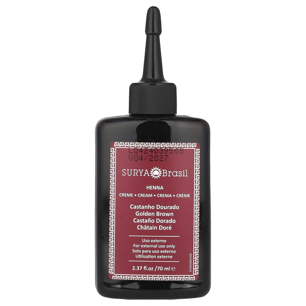 Surya Brasil Henna-Creme, semipermanente vegane Haarfarbe und Toner für gebleichtes Haar zum Abdecken grauer Haare, Goldbraun, 2,37 fl oz (70 ml)