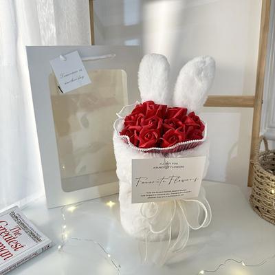 Art Decoration Cute Rose Flower Bouquet Artificial Vibrant Color Soap Flower Gift Rabbit Ears Fake Flower Baby Shower