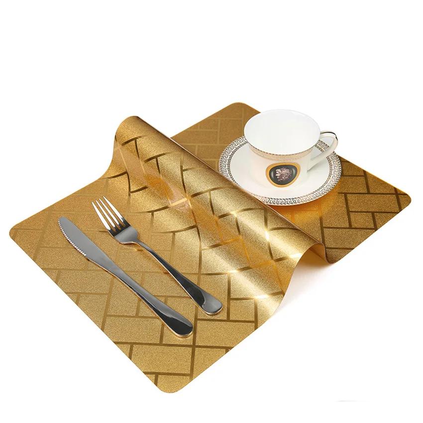 Waterproof Anti-oil Placemat PVC Dining Table Mat Golden Disc Pads Bowl Pad Coasters Table Cloth Pad Slip-resistant Pad 2/4/6pcs