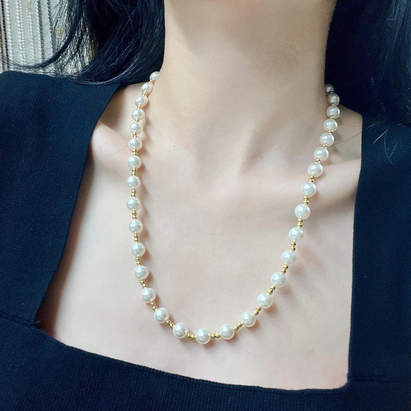 

High Quality High Gloss Faux Crystal Pearl Necklace Collarbone Chain Sweater Chain