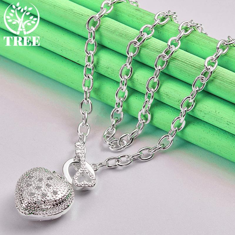 Classic Zircon 925 Sterling Silver Heart Key Pendant Necklace For Women Birthday Wedding Party Gifts Accessories Noble Jewelry