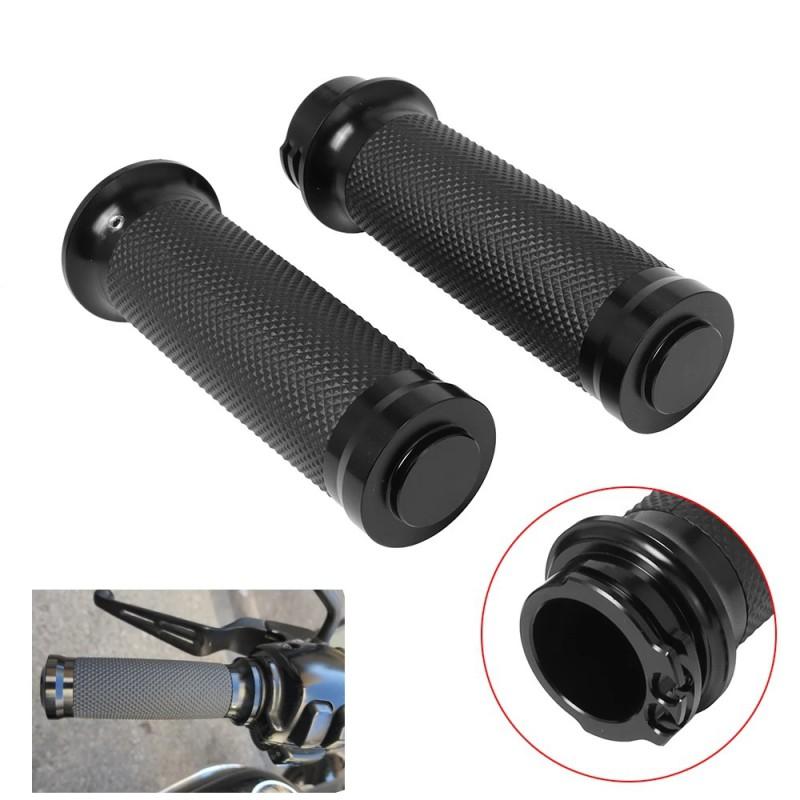 Universal 25mm Motorcycle Handlebar Grips Retro Style Black Rubber Harley Custom Bike