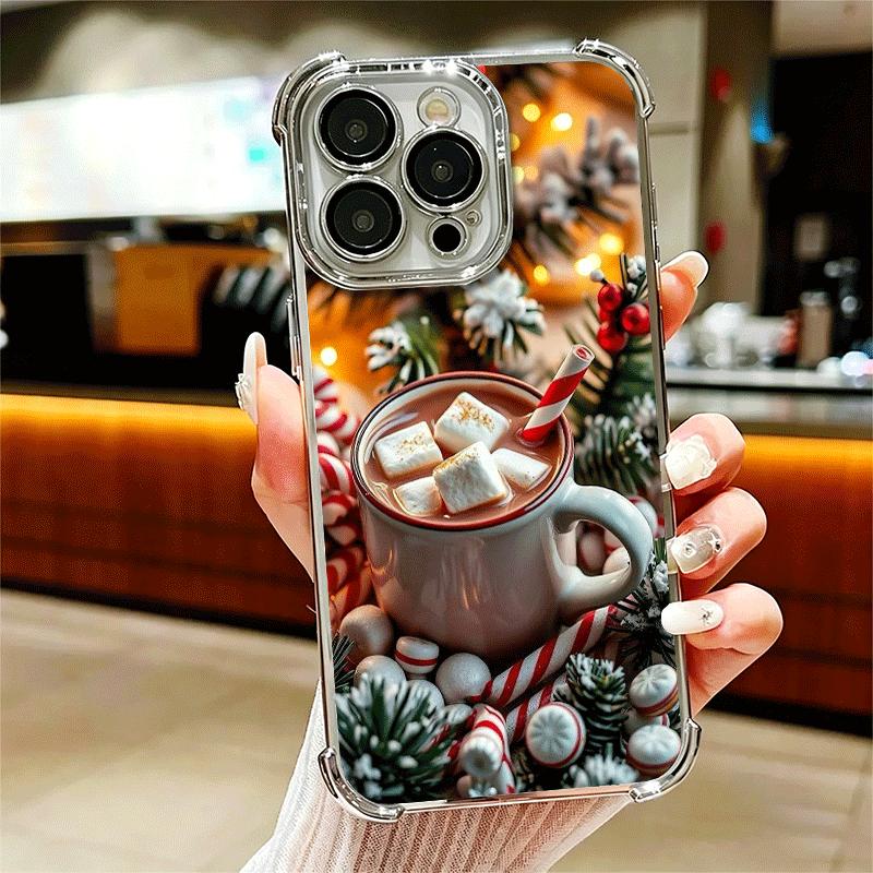 

Winter Coffee Christmas Theme Plating Phone Case For Iphone 16 17 Pro Max Air 16E 14 15 Plus 12 13 Mini Anti-Fall Airabag Cover iPhone 16 Pro
